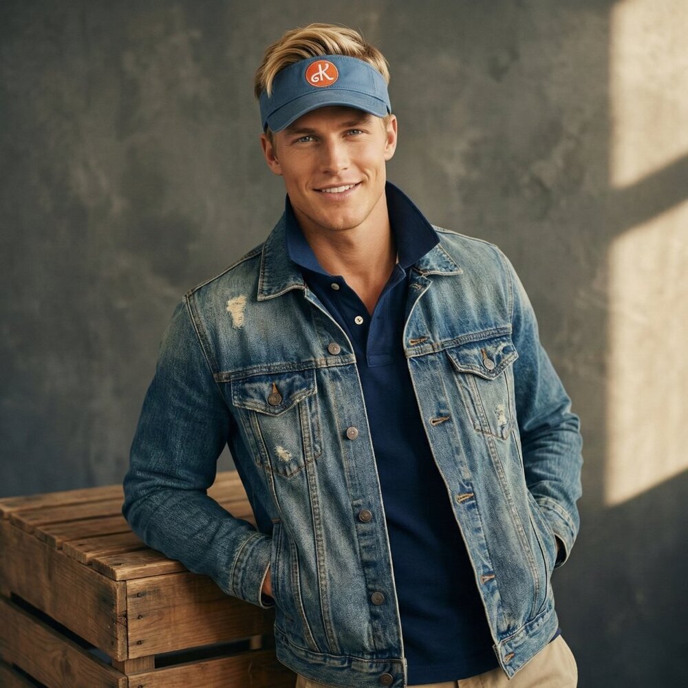 Barbie Ken 'K' Light Blue Logo Visor Adjustable Cotton Sun Hat Preppy HTF